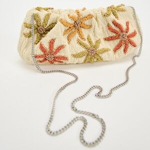 Zara Beaded Cream Palm Tree Zip Purse with chain strap